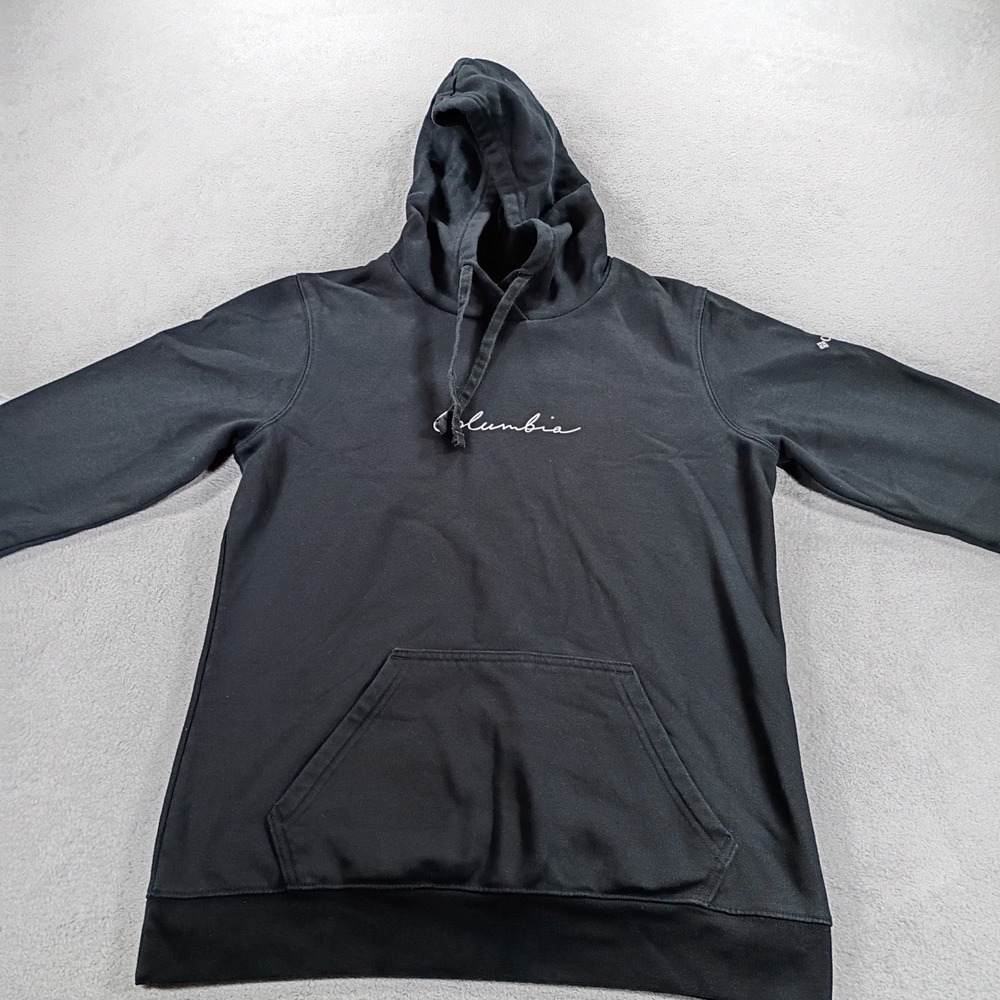 Columbia Womens Script Logo Hoodie Black Small Fleece Pullover